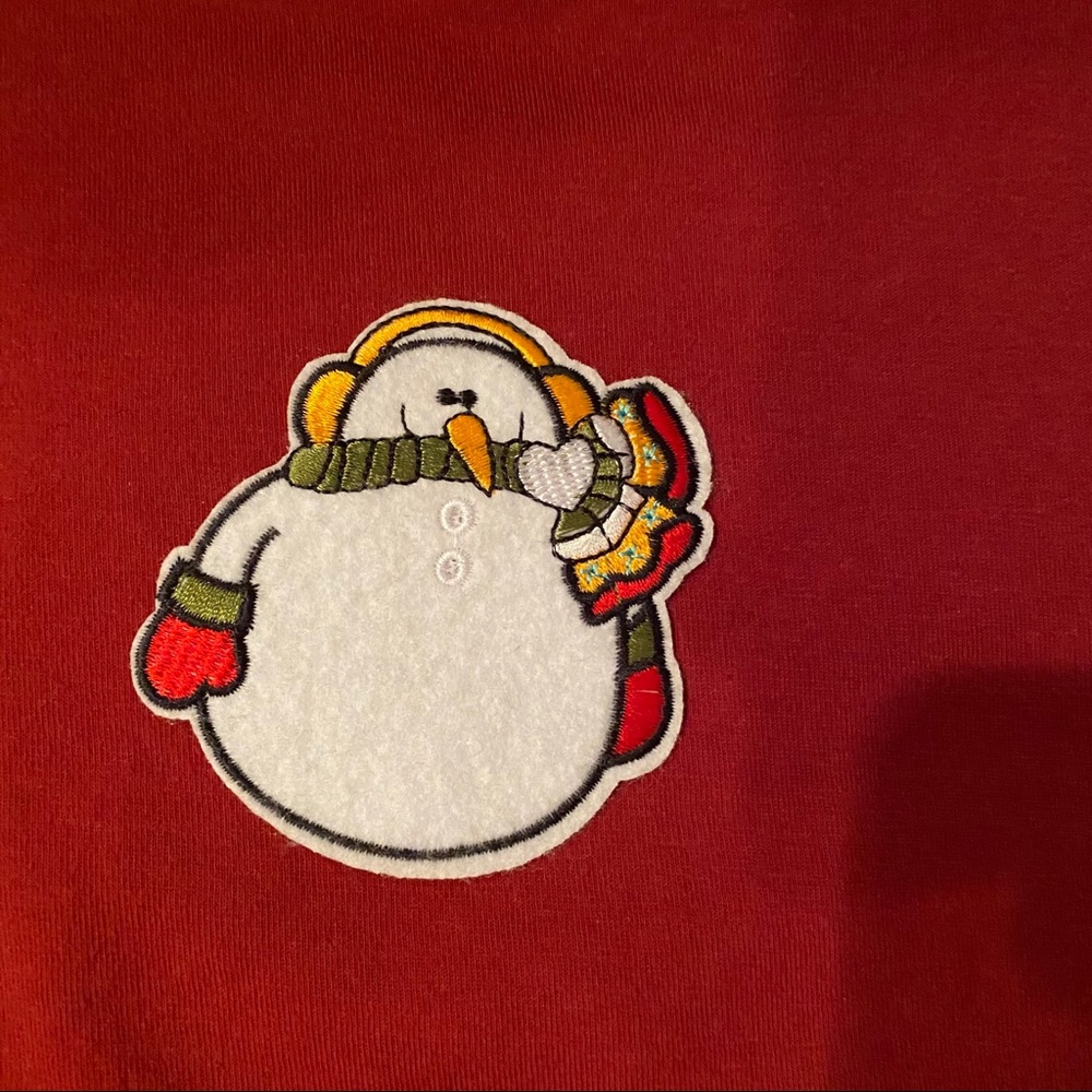 Christmas Snowman Patch Red Long Sleeve Tee - Picture 5 of 6